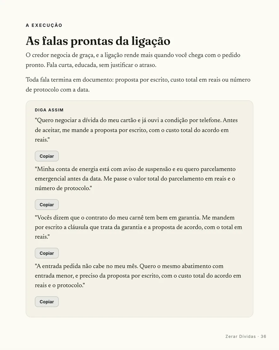 Página real do guia: Falas prontas